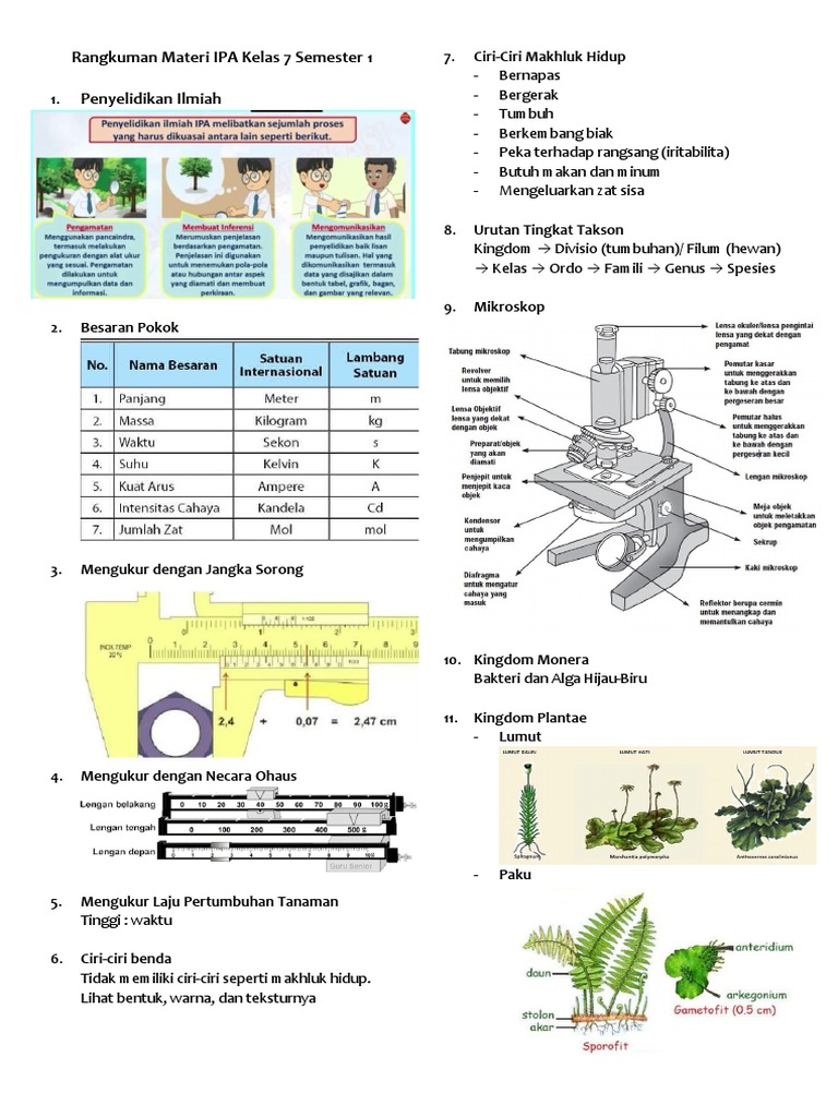 Rangkuman IPA Kelas 7 Semester 1 | PDF