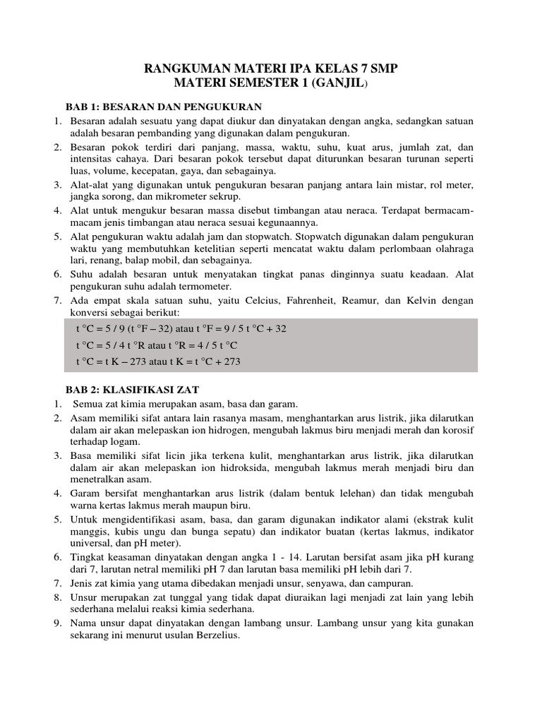 Rangkuman Materi Ipa Kelas 7 SMP | PDF