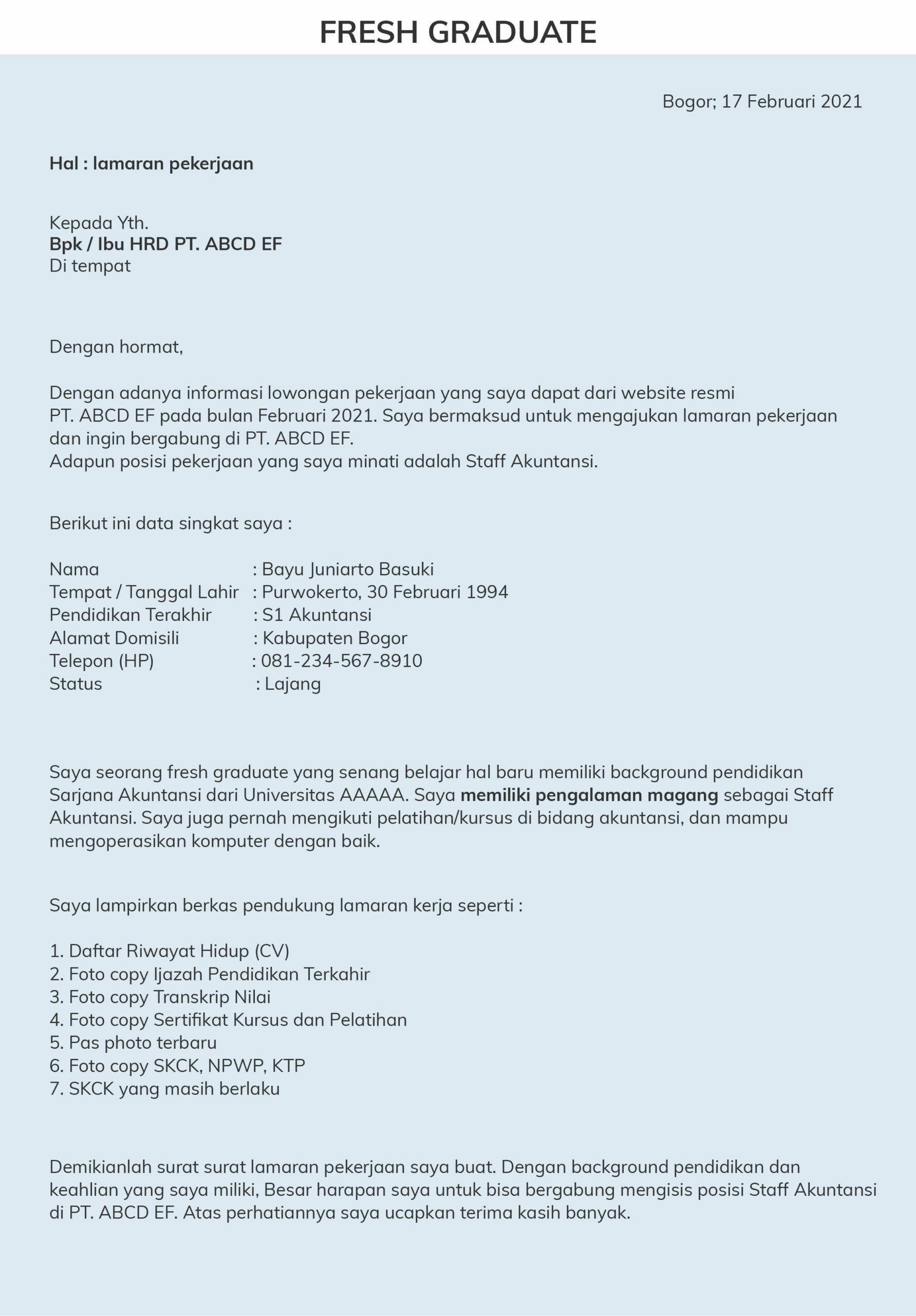 Contoh dan Cara Membuat Surat Lamaran Kerja Yang Benar dan Terbaru