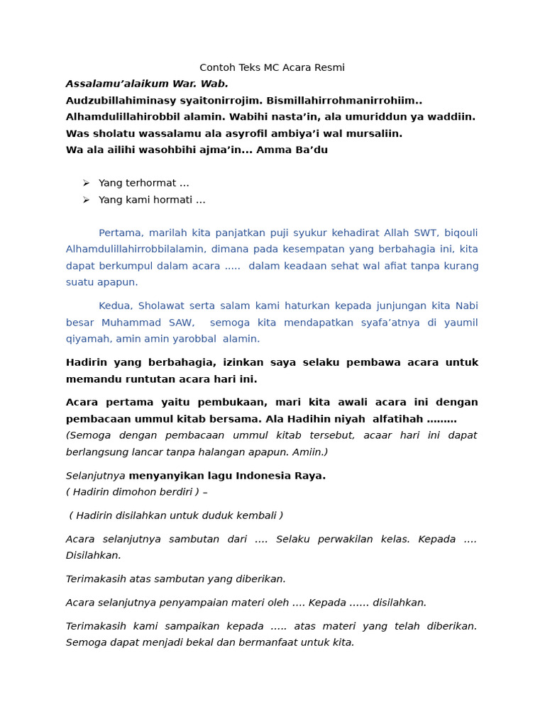 Contoh Teks MC Acara Resmi | PDF