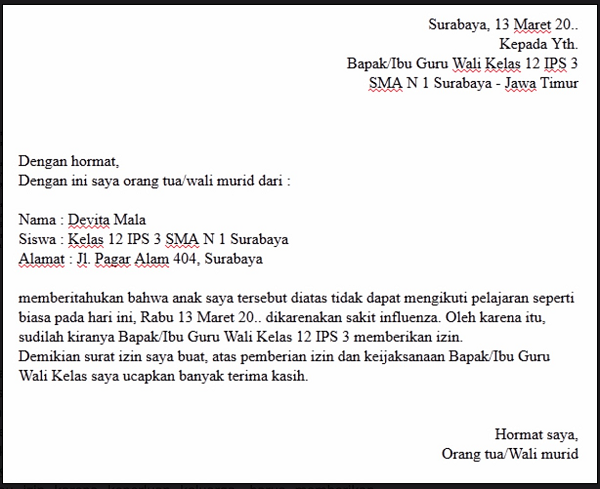 Contoh Surat Izin Tidak Masuk Magang Karena Kepentingan Keluarga Dalchaebi