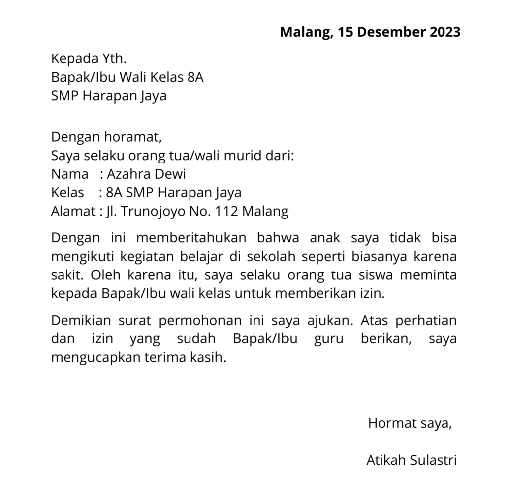 6 Contoh Surat Izin Tidak Masuk Sekolah, beserta Alasannya