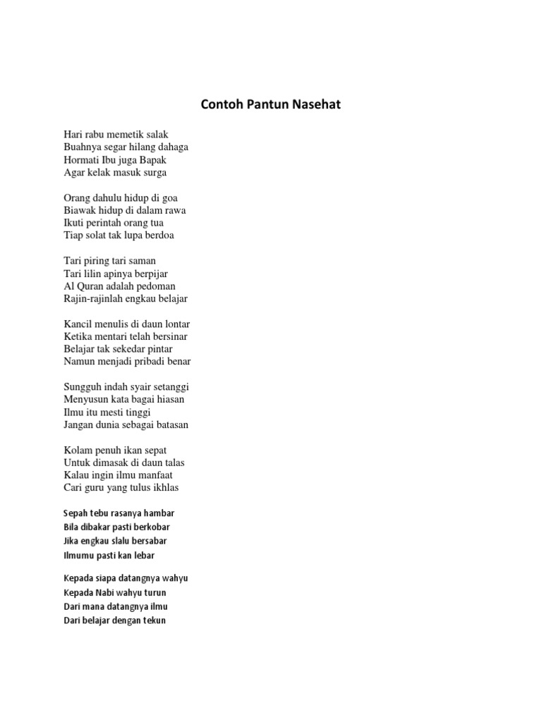 Pantun Nasehat untuk Pendidikan dan Kehidupan | PDF