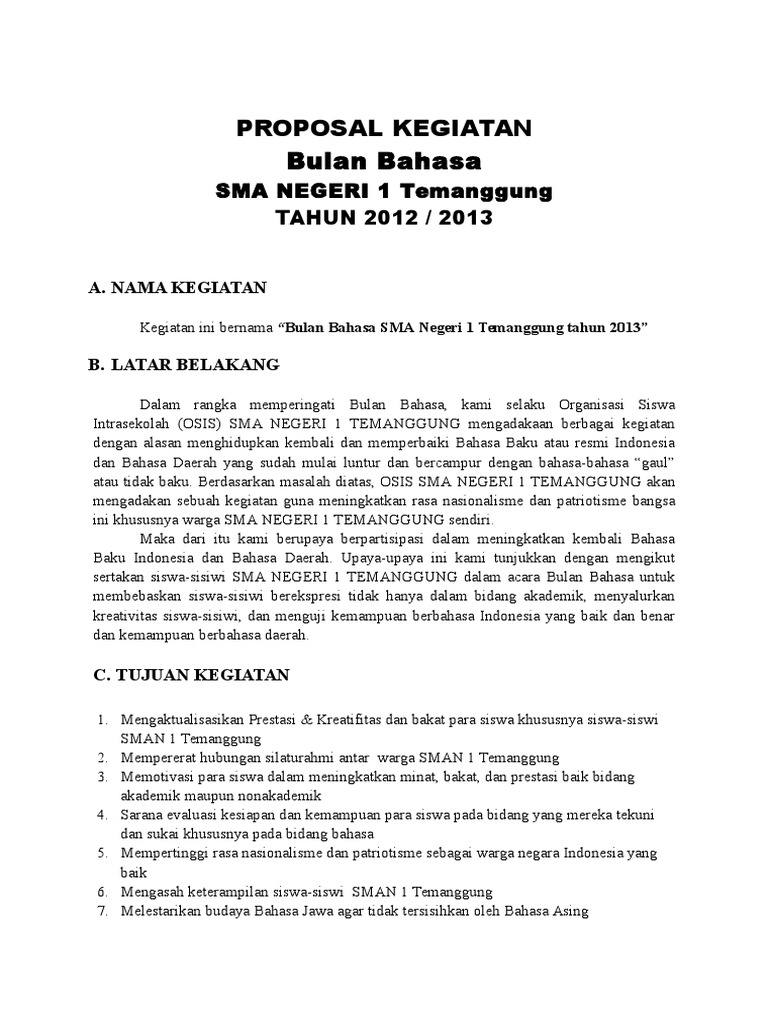 Contoh Proposal Kegiatan Sekolah Lengkap Pdf Dalchaebi